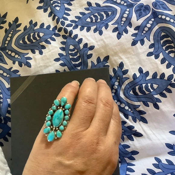 Sterling Silver Genuine Gemstone Blue Mojave Turquoise Ring Size-8 - Picture 11 of 14